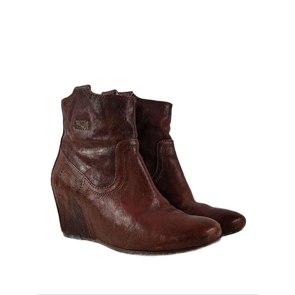 Frye Carson Hidden Wedge Brown Leather Women's Booties
